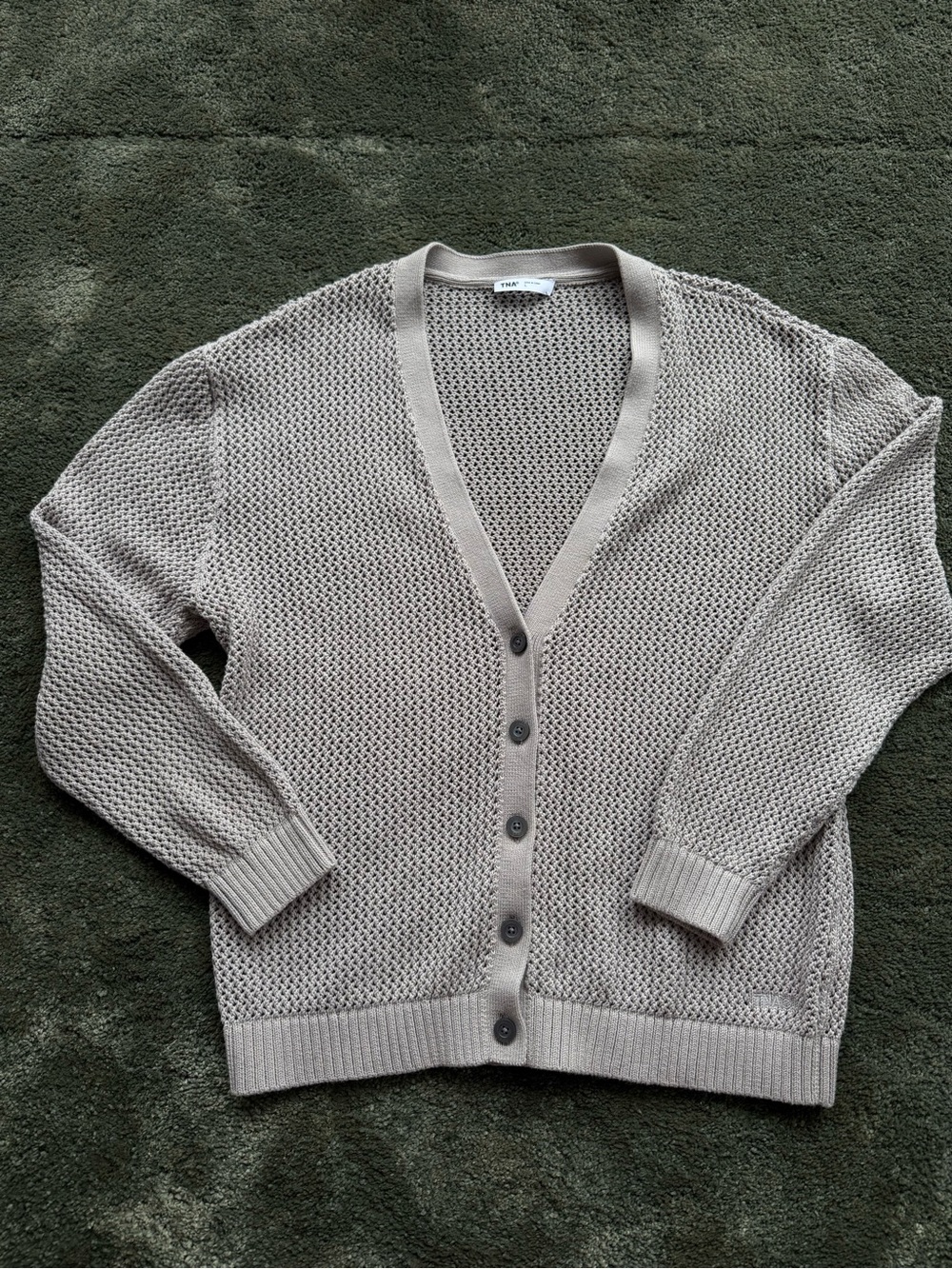 TNA Open-Knit V-Neck Button Cardigan - Taupe